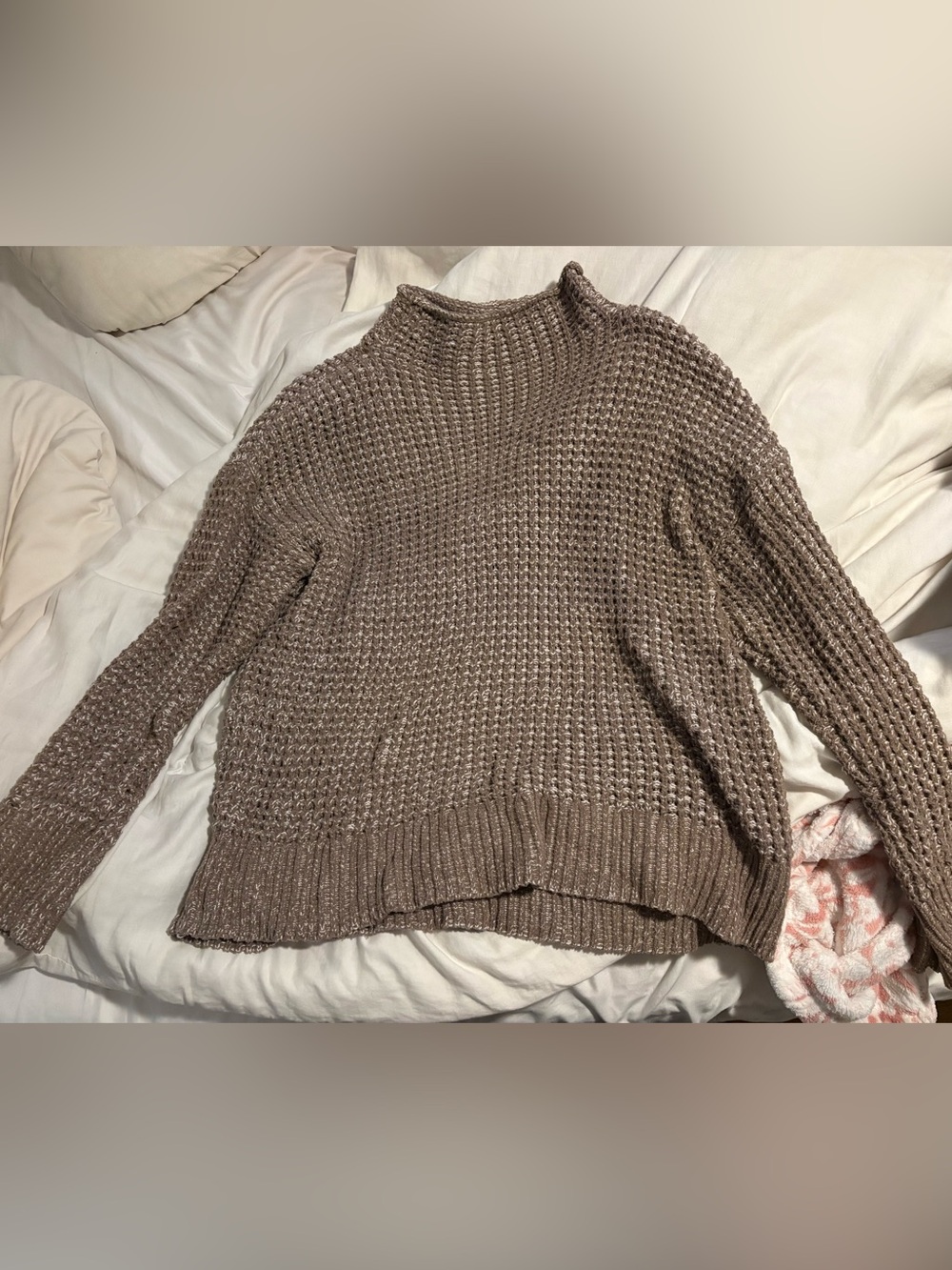 American Eagle Outfitters Taupe Mock Neck Chunky Knit Sweater